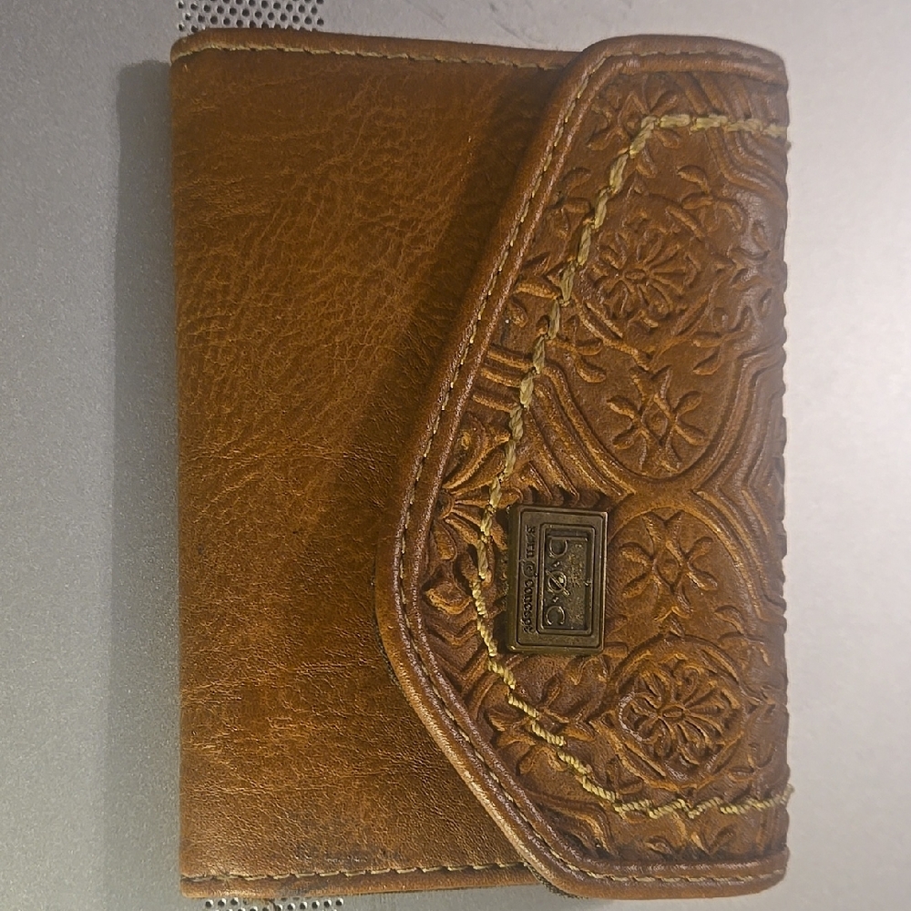 B.O.C Tan Tooled Leather Bifold Wallet with Floral Embossing